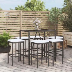 Ensemble de bar de jardin 7 pcs avec coussins noir poly rotin 645254645254