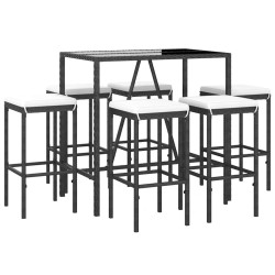 Ensemble de bar de jardin 7 pcs avec coussins noir poly rotin 645254645254