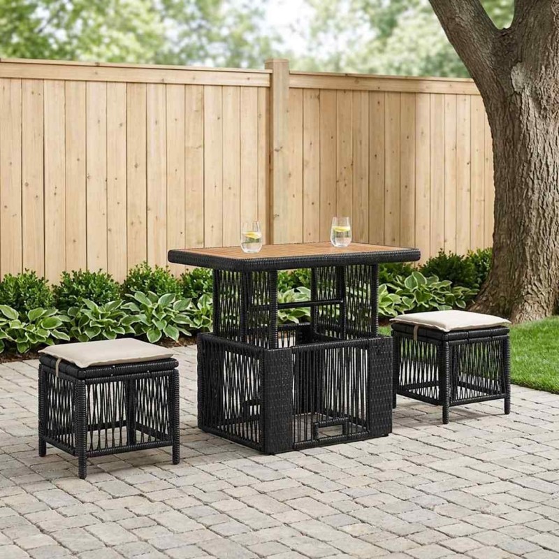 Ensemble de salle à manger pour jardin 3 pcs Noir et Crème 645265645265