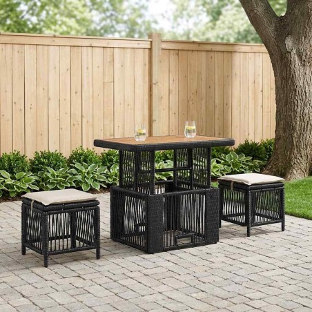 Ensemble de salle à manger pour jardin 3 pcs Noir et Crème 645265645265