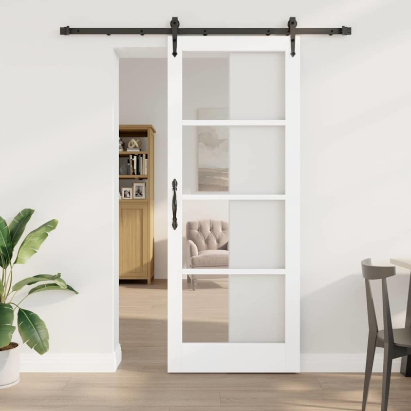 Porte coulissante Blanc 83 x 211 cm Bois de pin massif et verre 645275645275