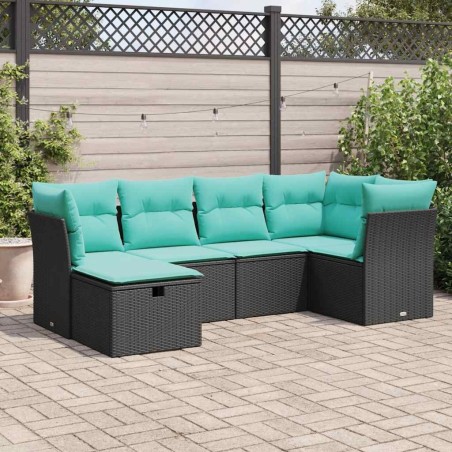 Salon de jardin 6 pcs avec coussins noir résine tressée 645296645296
