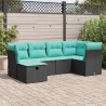 Salon de jardin 6 pcs avec coussins noir résine tressée 645296645296
