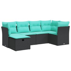 Salon de jardin 6 pcs avec coussins noir résine tressée 645296645296