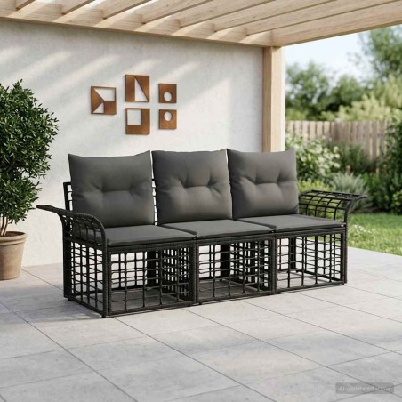 Ensemble de canapés d'extérieur 3 pcs Noir et Gris foncé 645297645297