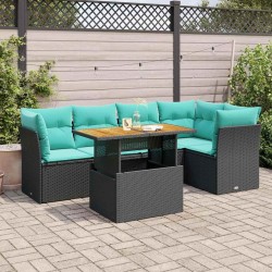 Salon de jardin 6 pcs avec coussins noir résine tressée 645313645313