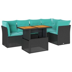 Salon de jardin 6 pcs avec coussins noir résine tressée 645313645313