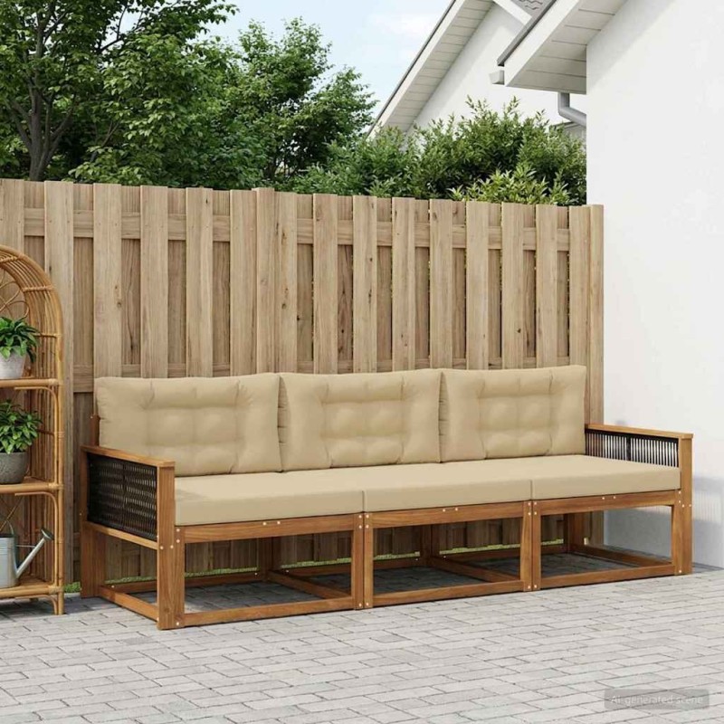 Ensemble de canapés d'extérieur 3 pcs Naturel et Beige 645330645330