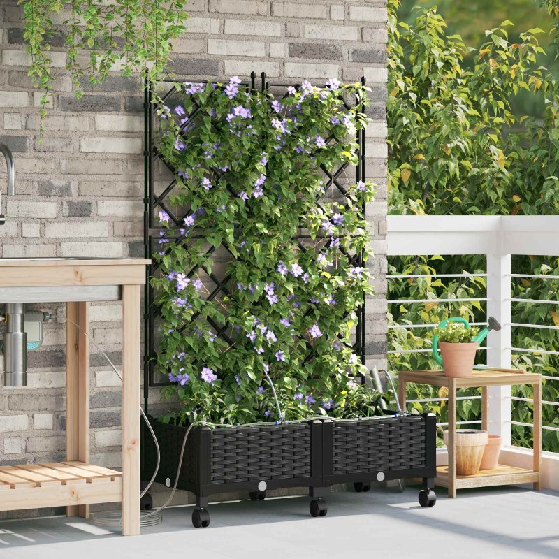 Porte-plante de jardin avec irrigation et roues 2 pc Noir PP 645340645340