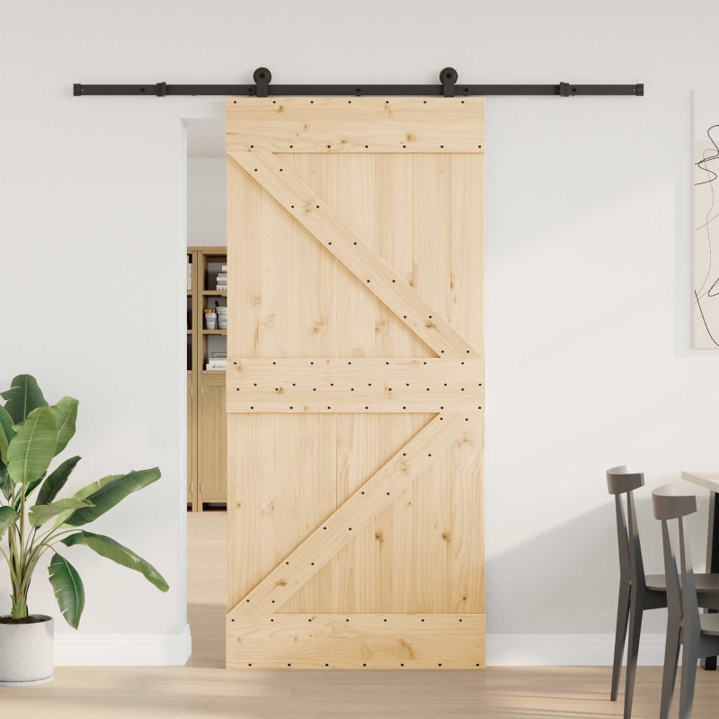 Porte coulissante NARVIK Naturel et noir 95 x 210 cm (213,5 cm) 645342645342