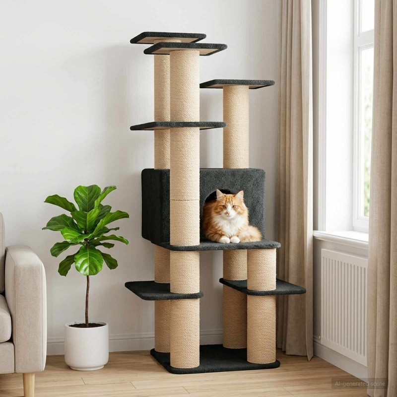 Arbre à chat avec poteaux à griffer en sisal Gris foncé 161 cm 645362645362