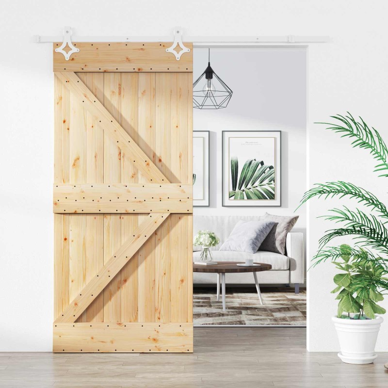 Porte coulissante Naturel et Blanc 95 x 210 cm 645365645365