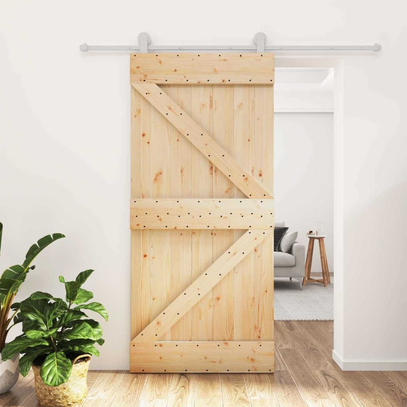 Porte coulissante Naturel et Blanc 95 x 210 cm 645366645366