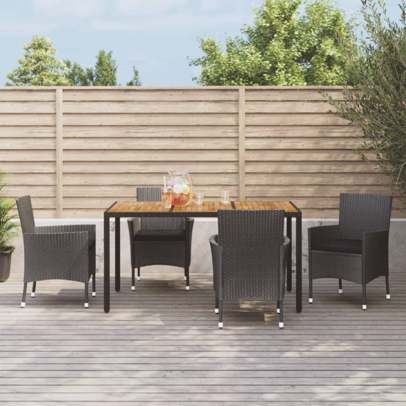 Ensemble à manger de jardin coussins 5pcs Noir Résine tressée 645418645418