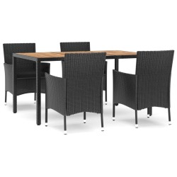 Ensemble à manger de jardin coussins 5pcs Noir Résine tressée 645418645418