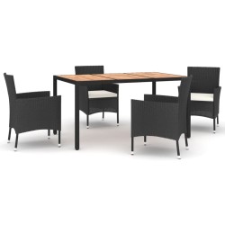 Ensemble à manger de jardin coussins 5pcs Noir Résine tressée 645426645426