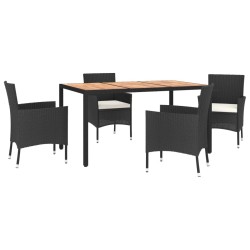 Ensemble à manger de jardin coussins 5pcs Noir Résine tressée 645426645426