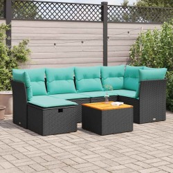 Salon de jardin 7 pcs avec coussins noir résine tressée 645448645448