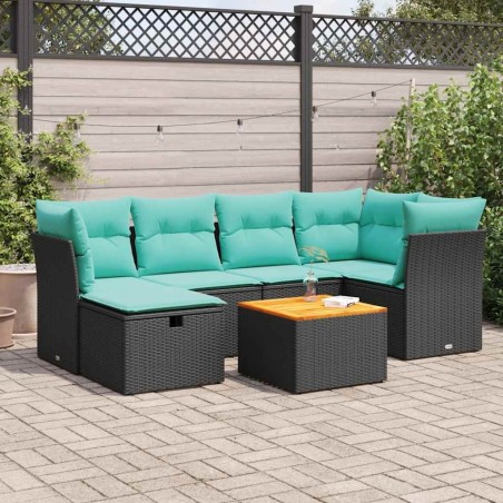 Salon de jardin 7 pcs avec coussins noir résine tressée 645448645448