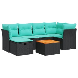 Salon de jardin 7 pcs avec coussins noir résine tressée 645448645448