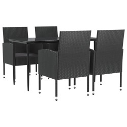 Ensemble à manger de jardin 5 pcs noir résine tressée et acier 645454645454