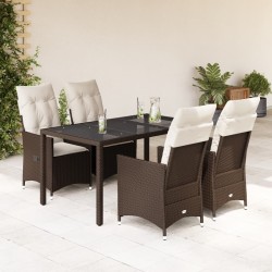 Ensemble à manger de jardin 5 pcs et coussins marron poly rotin 645455645455