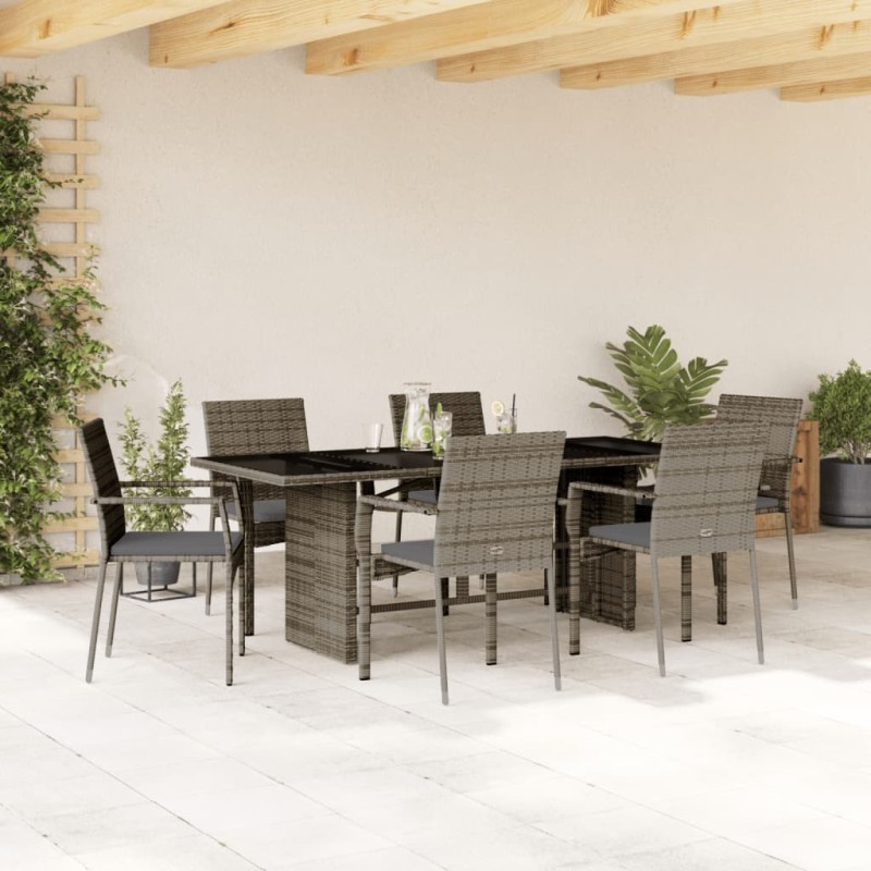 Ensemble à manger de jardin et coussins 7 pcs gris rotin 645461645461