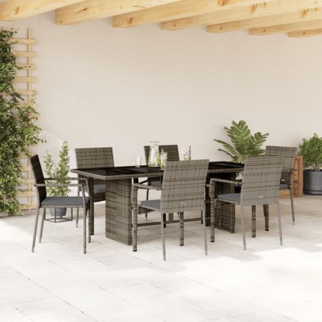 Ensemble à manger de jardin et coussins 7 pcs gris rotin 645461645461