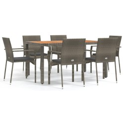 Ensemble à manger jardin et coussins 7 pcs gris rotin 645466645466