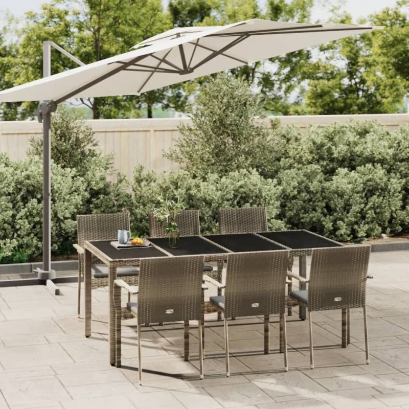 Ensemble à manger jardin et coussins 7 pcs gris rotin 645467645467