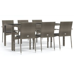 Ensemble à manger jardin et coussins 7 pcs gris rotin 645467645467