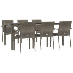Ensemble à manger jardin et coussins 7 pcs gris rotin 645467645467