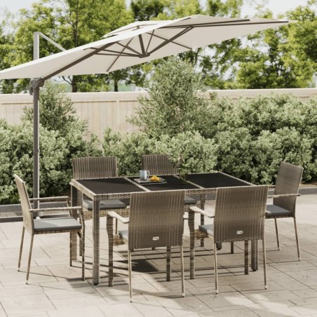 Ensemble à manger jardin et coussins 7 pcs gris rotin 645469645469