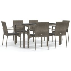 Ensemble à manger jardin et coussins 7 pcs gris rotin 645469645469
