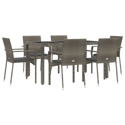 Ensemble à manger jardin et coussins 7 pcs gris rotin 645469645469