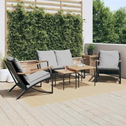 Ensemble de meubles de balcon avec coussins 5 pcs noir acier 645484645484