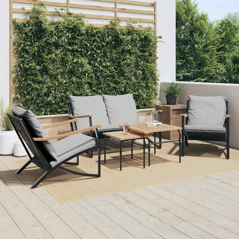 Ensemble de meubles de balcon avec coussins 5 pcs noir acier 645484645484