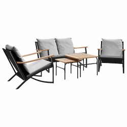 Ensemble de meubles de balcon avec coussins 5 pcs noir acier 645484645484