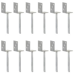 Ancrages de clôture lot de 12 argentés 8 x 6 x 30 cm acier galvanisé 645506645506