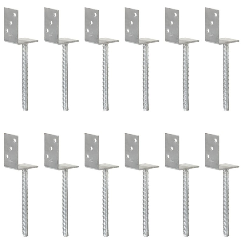 Ancrages de clôture lot de 12 argentés 8 x 6 x 30 cm acier galvanisé 645506645506
