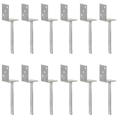 Ancrages de clôture lot de 12 argentés 8 x 6 x 30 cm acier galvanisé 645506645506