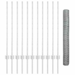 Clôture hexagonale avec poteau 25 x 1 m Acier galvanisé Argenté 645515645515