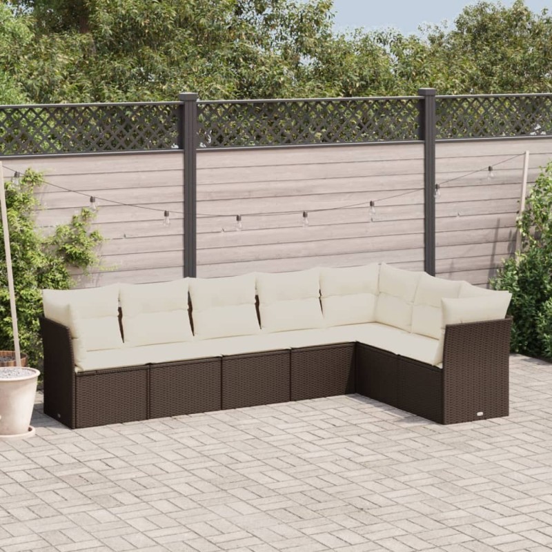 Salon de jardin avec coussins 7 pcs marron résine tressée 645592645592