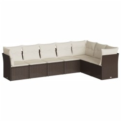 Salon de jardin avec coussins 7 pcs marron résine tressée 645592645592