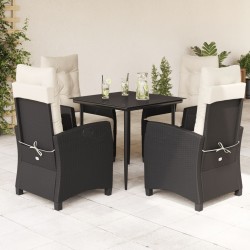 Ensemble à manger de jardin coussins 5pcs Noir Résine tressée 645606645606