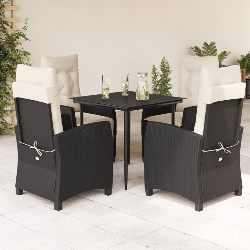 Ensemble à manger de jardin coussins 5pcs Noir Résine tressée 645606645606