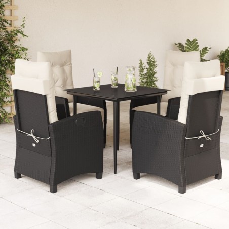 Ensemble à manger de jardin coussins 5pcs Noir Résine tressée 645606645606