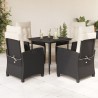 Ensemble à manger de jardin coussins 5pcs Noir Résine tressée 645606645606