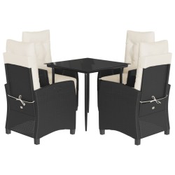 Ensemble à manger de jardin coussins 5pcs Noir Résine tressée 645606645606