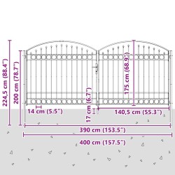 Portail de clôture ASSEN à double porte avec arc en acier 400x175 cm 645607645607